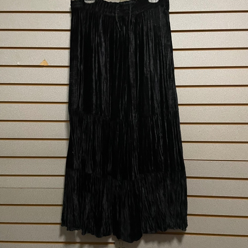 Khaki‎ Rose Velvet Maxi Skirt Tiered Boho Festival Drawstring Waist Large